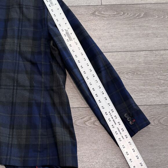 Tommy Hilfiger Blazer Mens 44 Blue Grey Plaid Wool Two Button Jacket - Picture 8 of 10